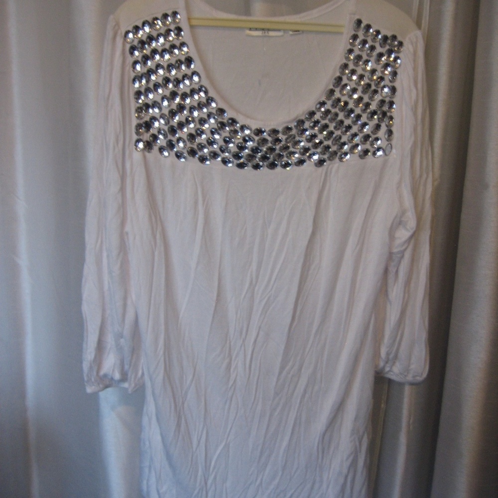 Studio JPR White Shirt w/Silver Rhinestone Beads